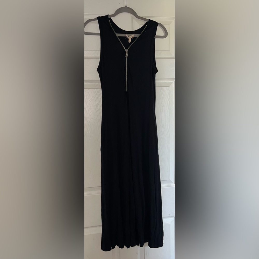 Soft Surroundings Solid Black Maxi Dress With Silver zipper Size XS Petite EUC